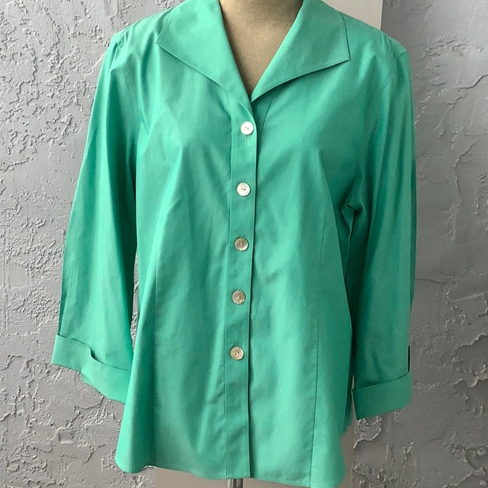 Foxcroft Teal Button-Down Shirt 18